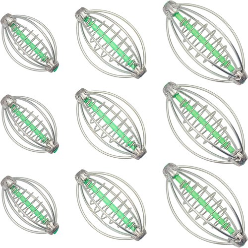 Carp Bait Holder Metal Feeders: 3-Sizes 9 Pieces of Fishing Cage Spring Method Feeder Pack Baits Basket Trap Boilies Rig Fish Tackle Equipment for Carps Catfish Bream Crucian