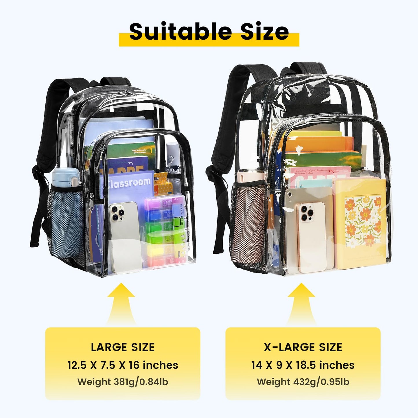 Vorspack Clear Backpack Heavy Duty - Transparent See Through Backpacks Extra Large Clear Bookbag for College Work Travel - Black