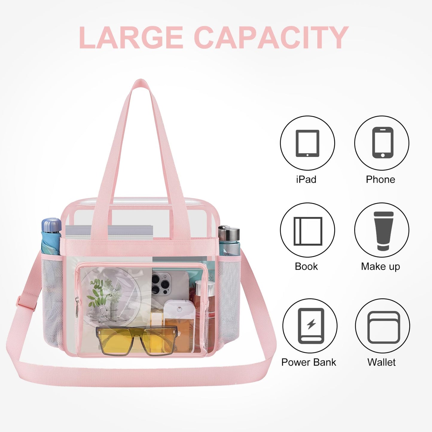 USPECLARE Clear Bag for Stadium Events, 12x6x12 Transparent Stadium Messenger Bag for Concerts, Work, Sports Games, Gym