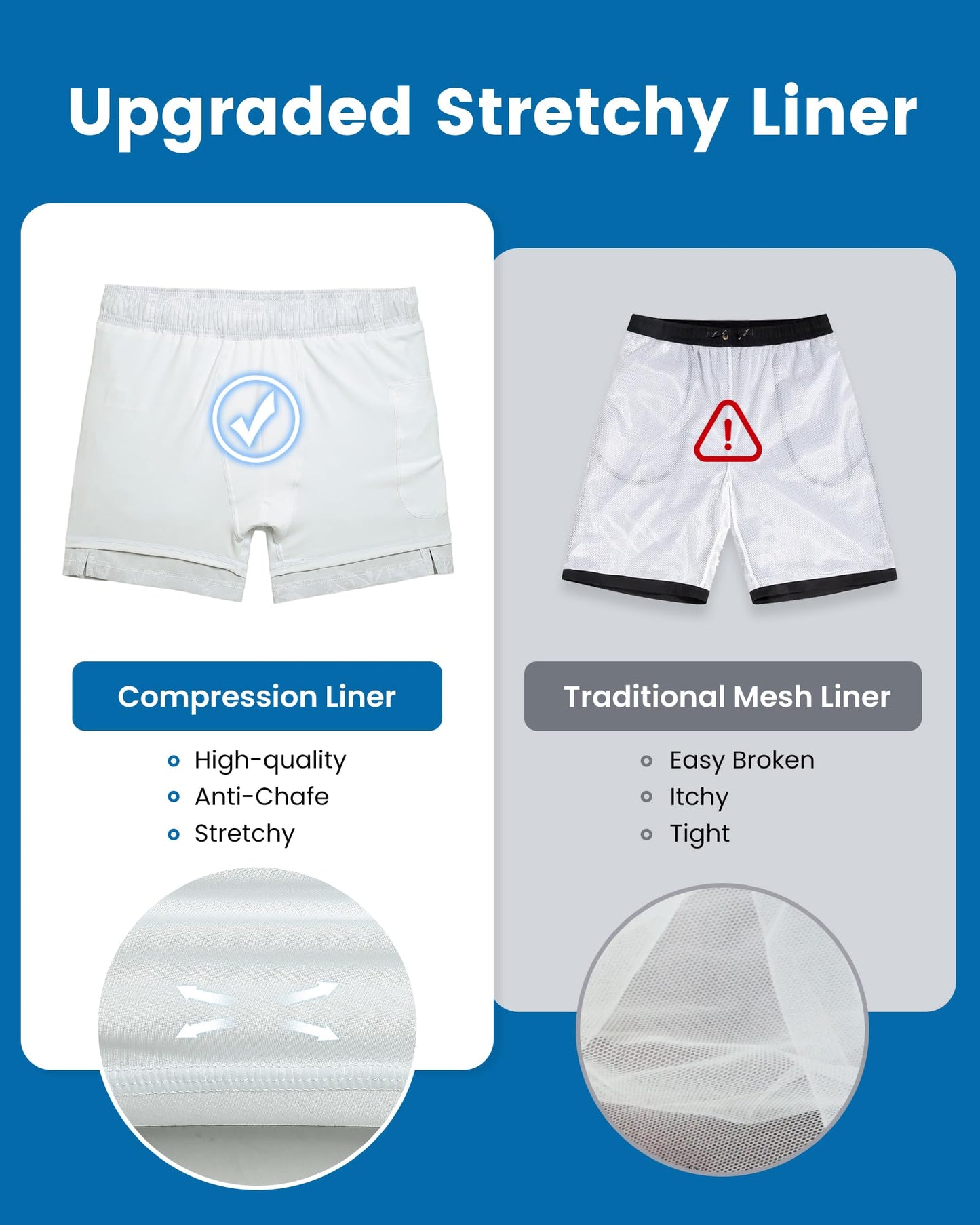 maamgic Mens Swim Trunks with Compression Liner 5 Inch, Quick Dry Bathing Suit with Zipper Pockets, Stretch No-Chafing Swim Shorts, Frost Marks X-Large