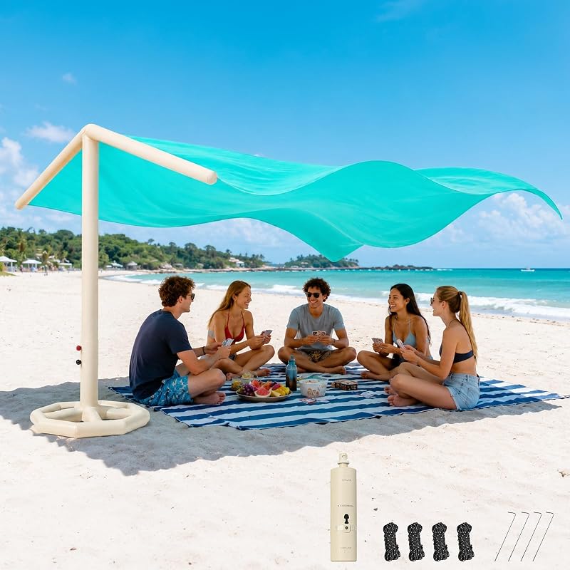Inflatable Beach Shade Canopy with Auto Pump, UPF 50+ for 3–5 People