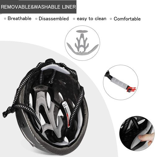 Adult Cycling Bike Helmet, Lightweight and Adjustable with Pads&Visor for Men and Women,Premium Quality Airflow Unisex Bike Helmet,Suggested Fit 57-62 cm (All Black)