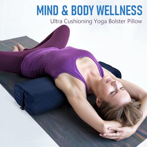ABCDLIFE Yoga Bolster Pillow for Restorative Yoga Rectangular Pillow High Density Foam Firm Yoga Cushion for Sitting on Floor with Washable Suede Cover and Carry Handle for Travel 26 x 9.8 x 5in