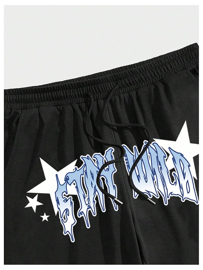 SHENHE Men’s Graphics Shorts Black Star Medium – Tie-Dye Drawstring Athletic Short
