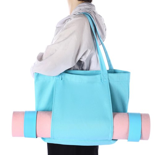 Halloscume Yoga Bag Set for Women Including Yoga Mat Tote Bag Booty Resistance Band Non Slip Sports Socks Silicone Mat Ties for Pilates Travel Workout Office (Green, Blue)