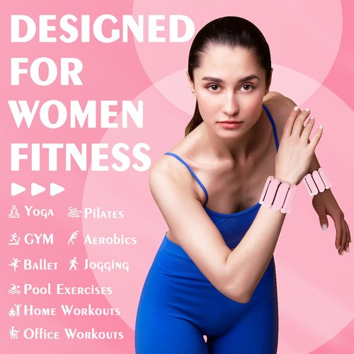 Wrist Weights Set of 2(1Lbs Each), Wearable Ankle Weights, Arm and Leg Weights for Women Men, Adjustable Bangles for Walking, Yoga, Swimming and Gym (Pink)