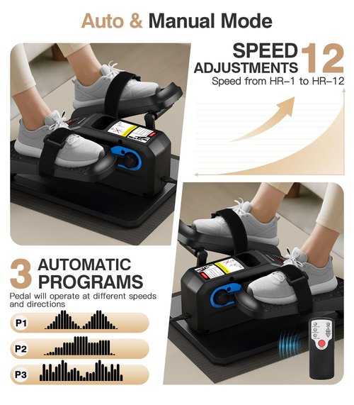 Under Desk Elliptical Machine,Ellipse Leg Exerciser Electric with Remoter,12 Manual Adjustable Speed and 3 Automatic Speed,Portable Seated Pedal Exerciser for Seniors,Adults,Home,Office, Black