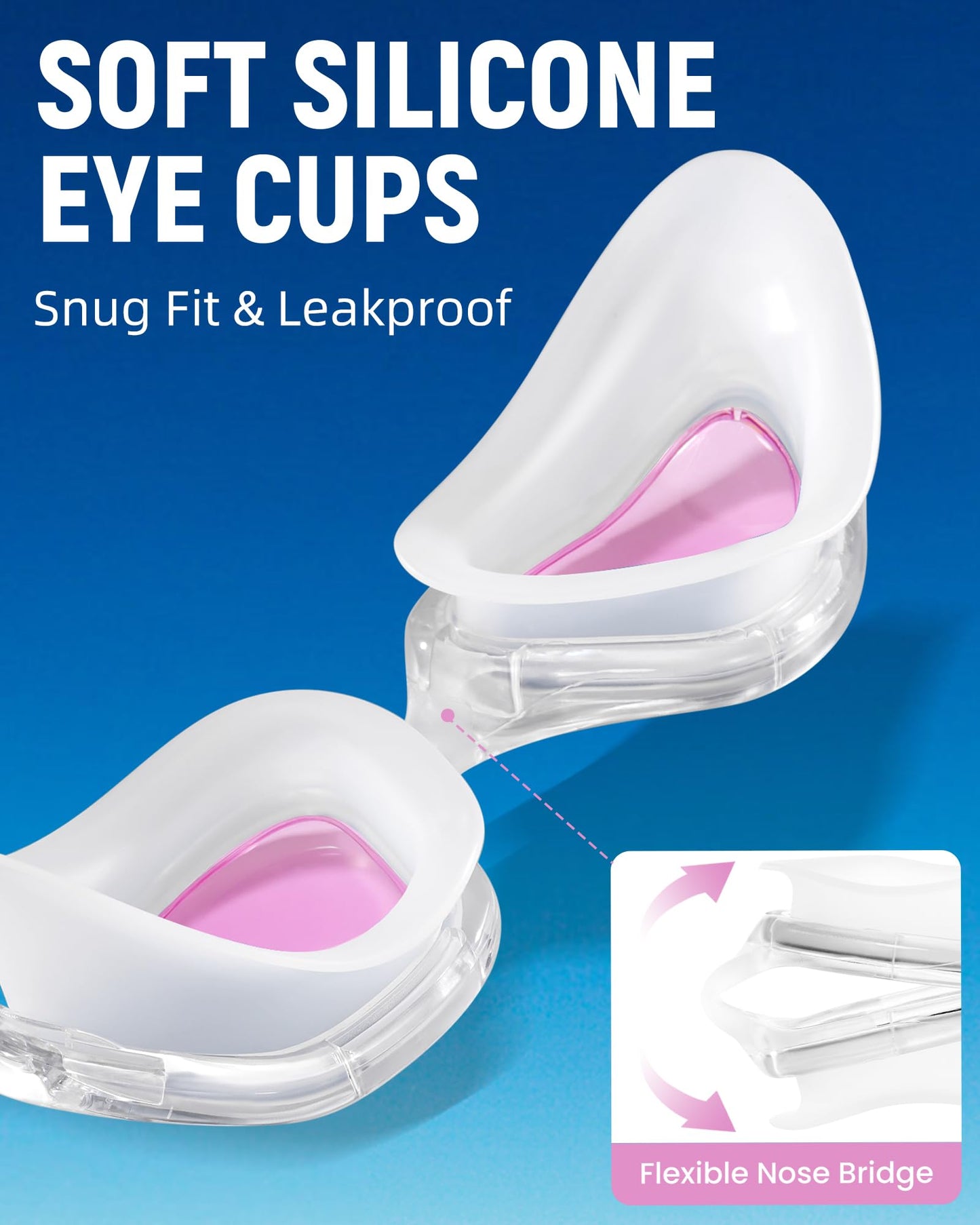 Keary Pink Swimming Goggles Adult Anti-Fog UV Protection Wide Field Vision Unisex Full Rim Plastic Frame Compact Round Swim Goggles with Case