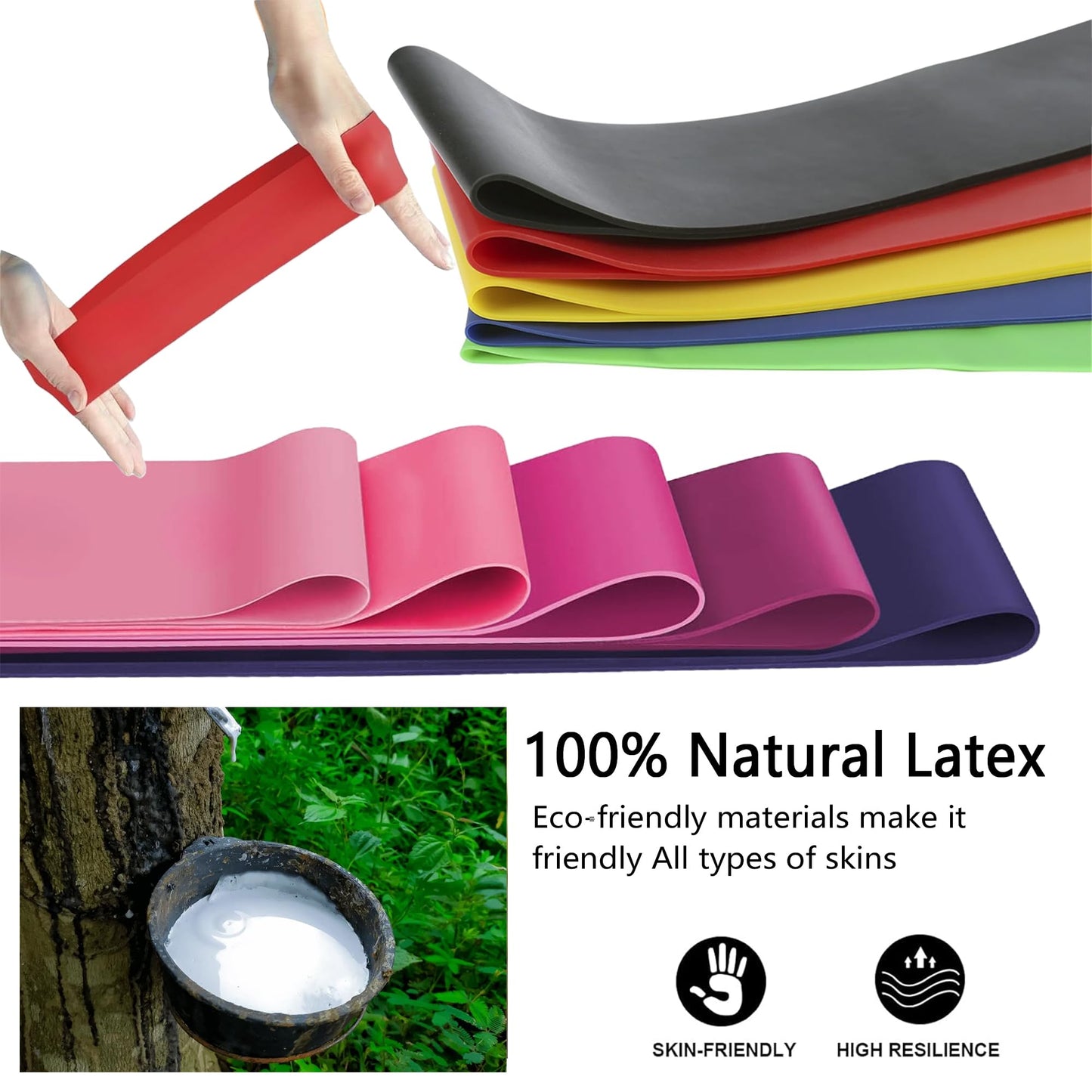 Resistance Bands for Working Out, Latex Exercise Bands Set of 5, Elastic Bands for Exercise with Workout Guide and Carry Bag, Fitness Bands for Strength Training, Yoga, Pilates, Home Workout