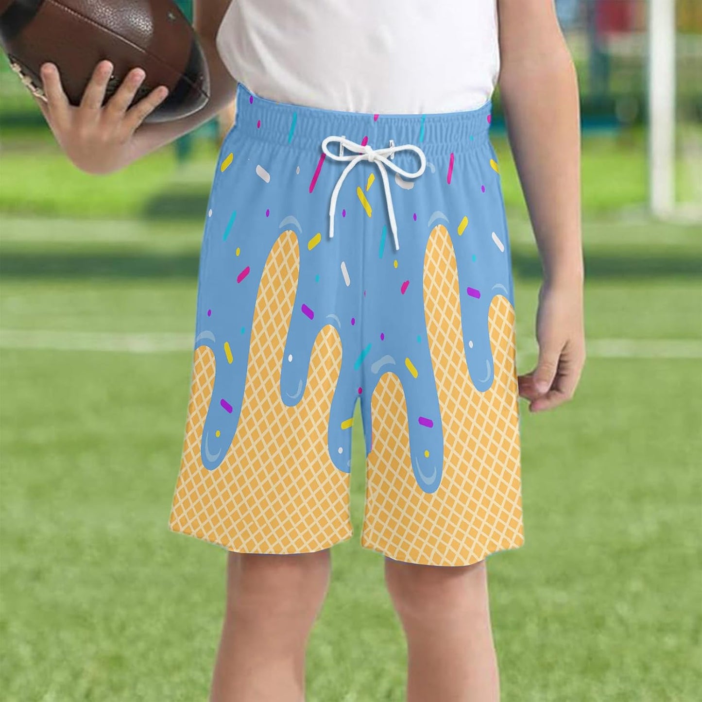 Ice Cream Boy Baseball Shorts Waffle Or Cone Preppy Shorts,Kids Youth Ice Cream Drip Track Short Pants