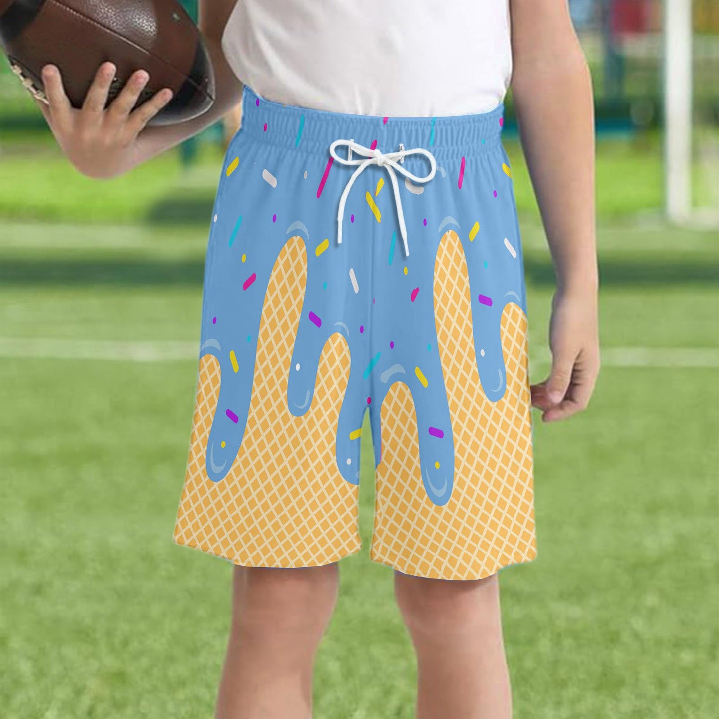 Ice Cream Boy Baseball Shorts Waffle Or Cone Quick Dry Preppy Shorts,Kids Ice Cream Drip Track Short Pants 9-10 Years #01 Sky Blue