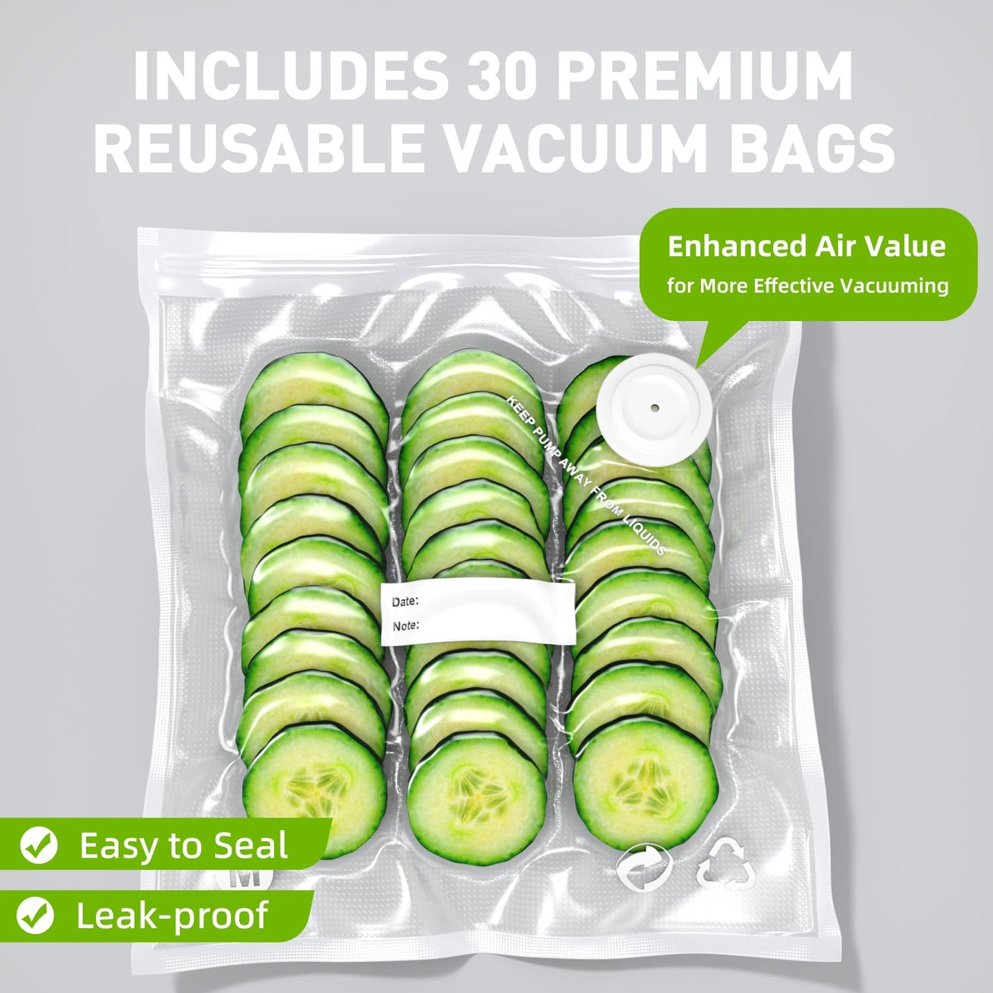 Handheld Vacuum Sealer for Food Storage: Portable Vacuum Sealing Machine with 30 Vacuum Bags - USB Rechargeable Cordless Food Sealer Saver for 5X Preservation