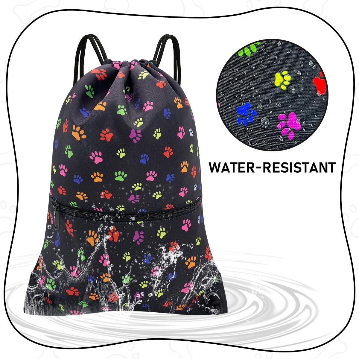HOLYLUCK Drawstring Backpack Bag Sport Gym Sackpack (Black dog paw prin)
