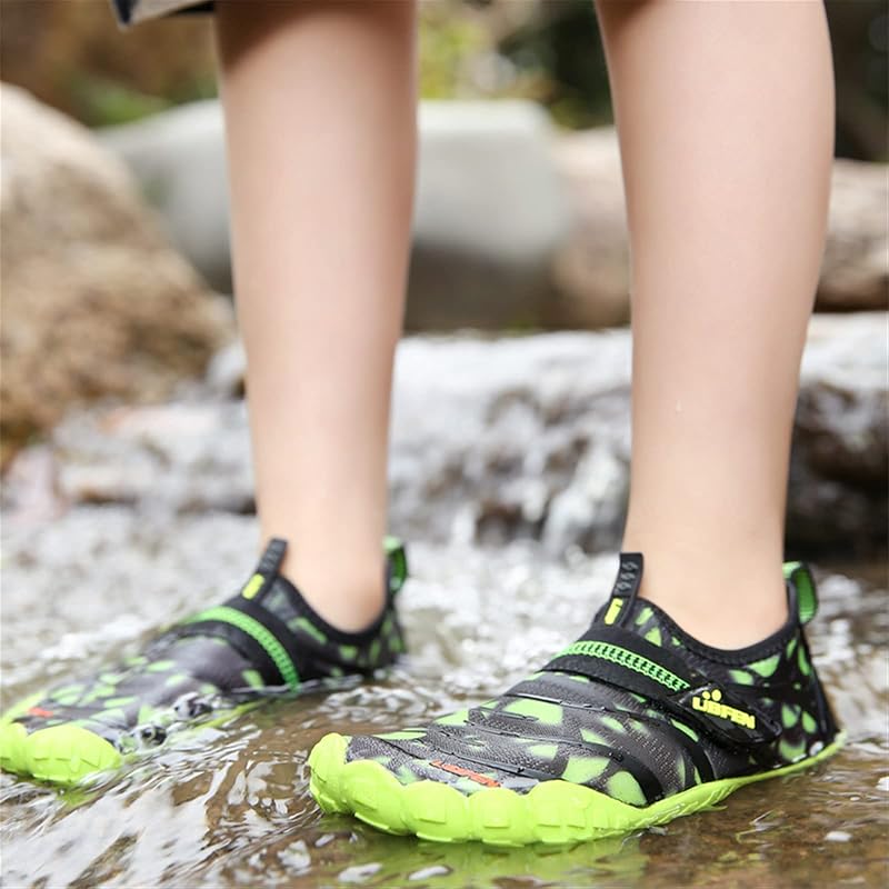 UBFEN Kids Water Shoes - Quick-Dry Aqua Socks for Boys & Girls, Green+2 Big Kid
