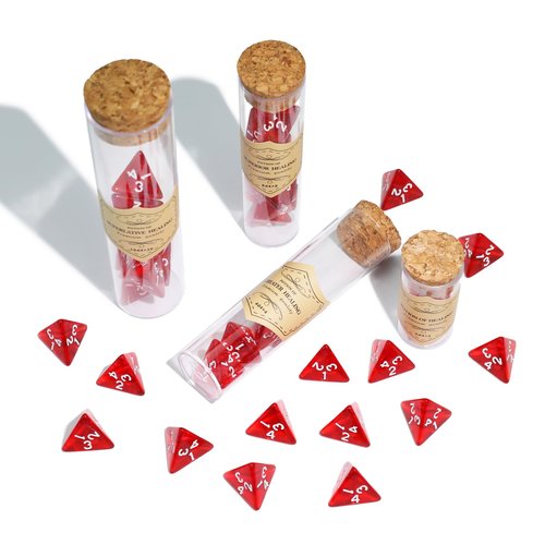 FourDragons 24 Pcs Red D4 Dice with 4 Pcs Healing Potion Bottle, Roleplaying D4 Polyhedral Dice Set Compatible with Dungeons and Dragons D&D RPG MTG Table Games