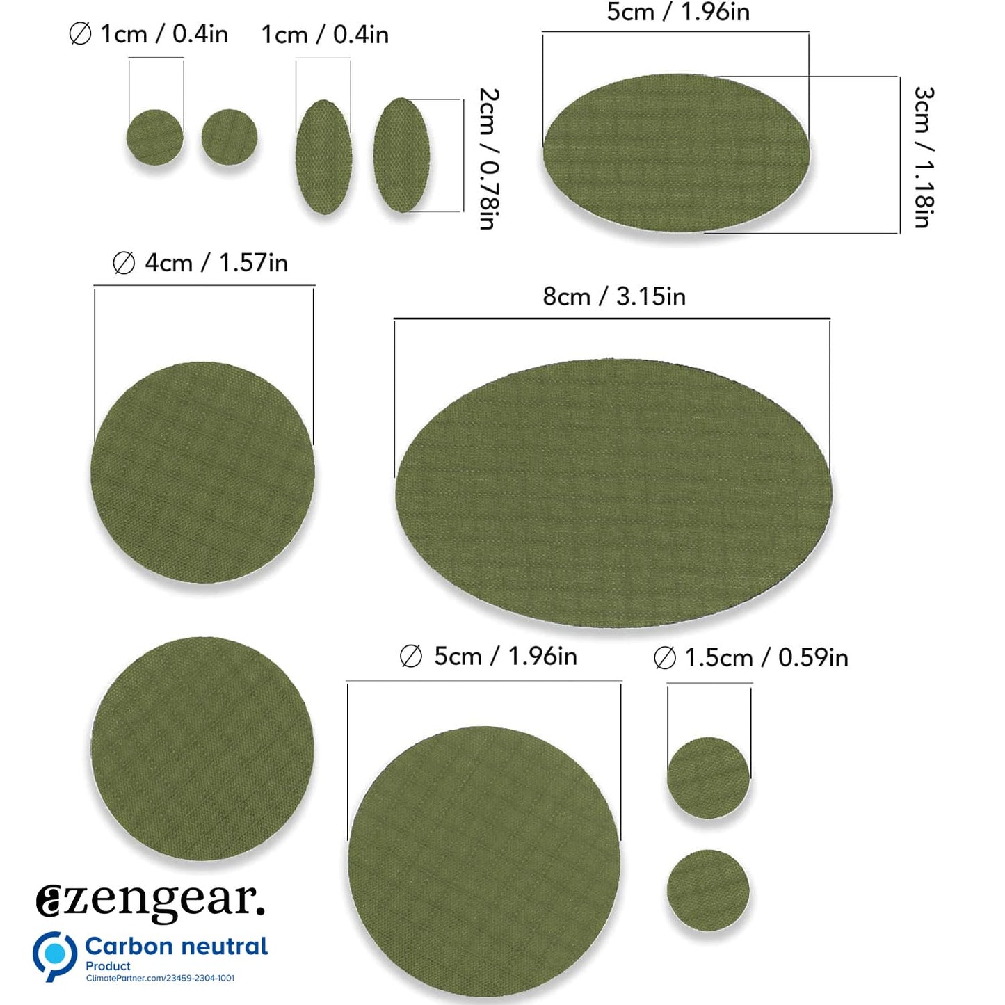 Self-adhesive Repair Patches for Jackets, Tents, Sleeping Bags, Olive Green