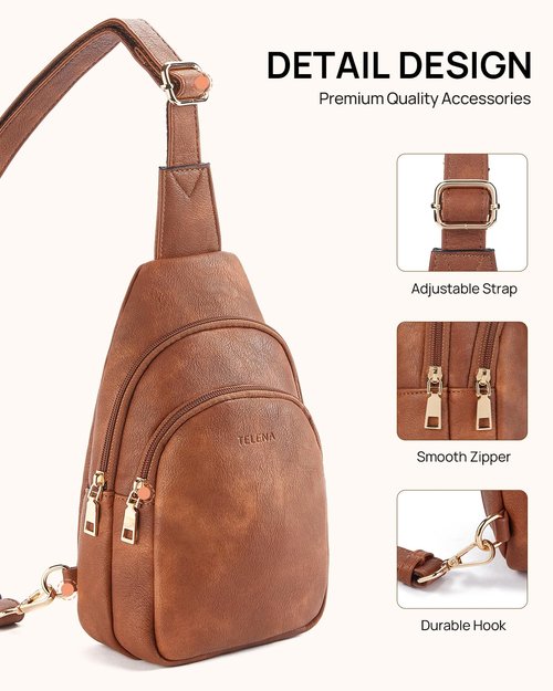 Telena Sling Bag for Women Leather Fanny Pack Crossboday Backpack Brown