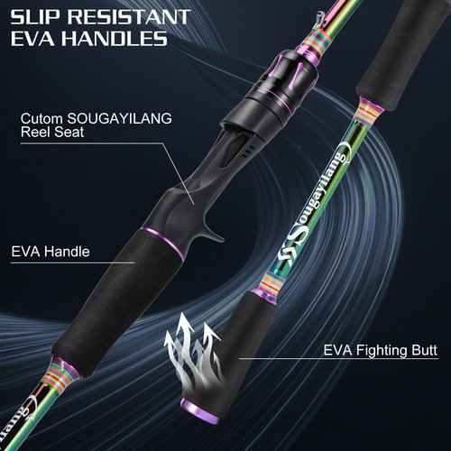 Sougayilang 5.9ft Fishing Reel Rod Combo, Two Pieces Colorful Poratble Light Weight Casting Rod with Spincast Fishing Reel for Freshwater