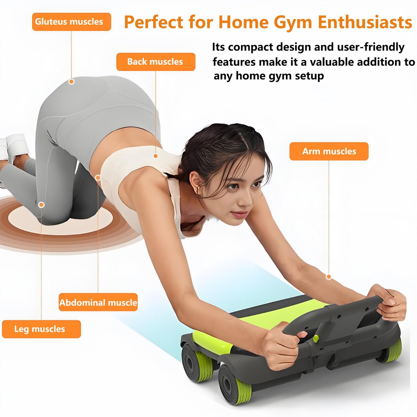 IRISFLY New 4-Wheel Abdominal Roller,Upgraded High-Performance Ab Roller Wheel,Automatic Rebound Ab Roller Board, Strengthen Core & Abs, Ab Machine Perfect for Home Workout