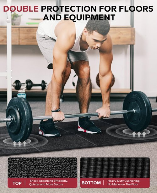 HAPBEAR Treadmill Mat ??68"x24"x1/4" Thick Non-Slip Foldable Exercise Equipment Mat for Walking Pad, Weight Bench & Treadmill ??Shock Absorbing Floor Protector for Home Gym, Carpet & Hardwood Floors