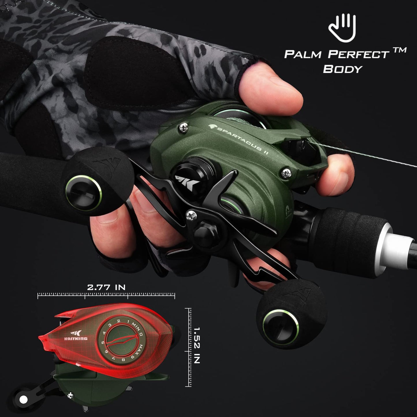 KastKing Spartacus II Baitcasting Fishing Reel, 6oz Ultralight, Super Smooth with 17.6 LB Carbon Fiber Drag, 7.2:1 Gear Ratio, 39mm Palm Perfect Lower Profile Design,Stryker Green,Right Handed