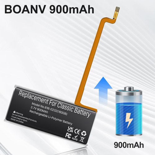 BOANV 900mAh 616-0232 Battery with Repair Tool Kits,Compatible with iPod 5th - 7th Generation Video Classic A1136 A1238 6th 80GB 6.5th 120GB 7th 160GB 5th 30GB