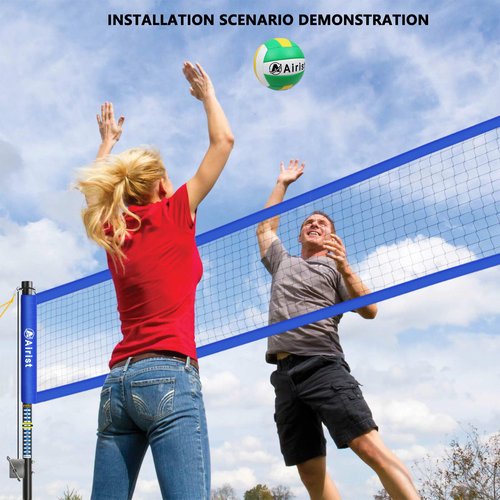Airist Heavy Duty Volleyball Net Outdoor with Steel Anti-Sag System, Adjustable Aluminum Poles, Professional Volleyball Nets Set for Backyard and Beach, Ball and Carrying Bag (Blue)