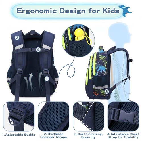 Cusangel Kids dino Backpack for Boys Elementary,Preschool School Bags 16 Inch Dinosaur Bookbag Multi Compartment,Sturdy Backpack Age 5-10(Dinosaur Fossil, Glow In The Dark)