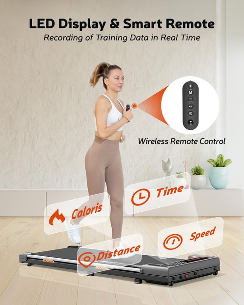 Walking Pad Treadmill, Under Desk Treadmill for Home and Office with Remote Control, Portable 2.5 HP Walking Jogging Running Machine in LED Display
