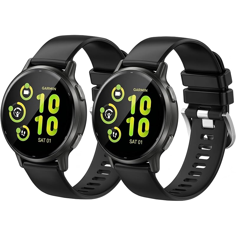 Garmin Vivoactive 6/5/3 & Forerunner 165/55 20mm Quick-Release Waterproof Watch Bands — Black, 2-Pack