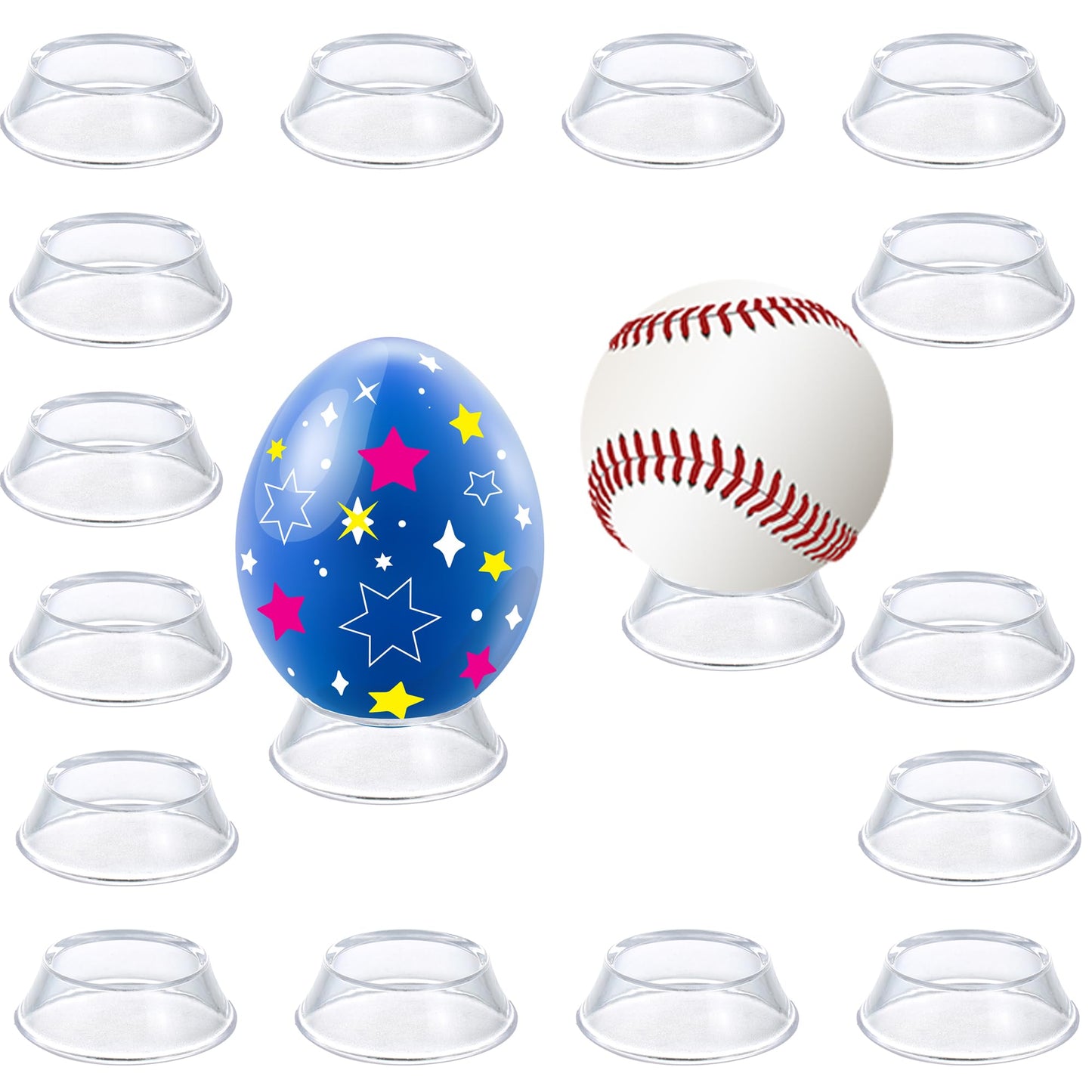 TERDEWE 16 Pack Baseball stand ,Easter Eggs Stand ,Reversible Sphere Stand,Cone Display Stands ,for wooden Egg Spheres,Baseball,Golf Ball,Softball,Transparent Invisible Egg Holder