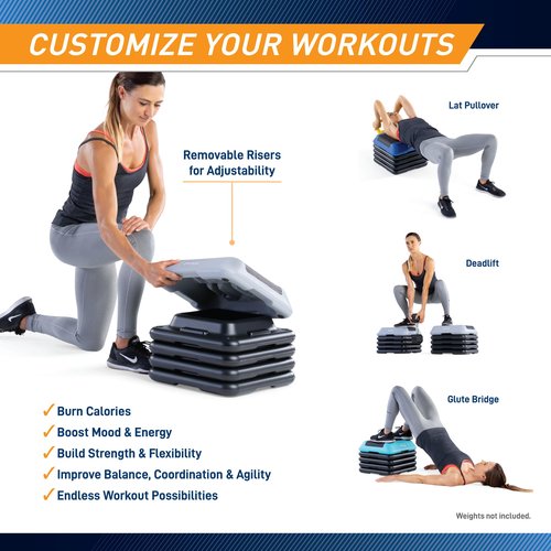 Circuit Fitness by Marcy 16 x 16 inches Adjustable Height Aerobic Step Platform with 4 Risers, Non-Slip Rubber Surface, Home Exercise Fitness Training, Cool Gray, STEP-GRAY01-4R