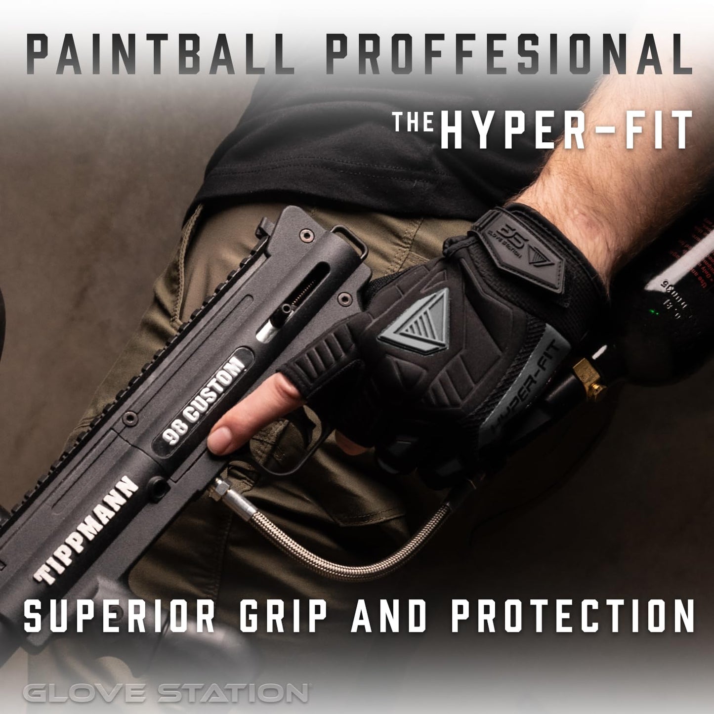 Glove Station Hyper-Fit & Work Gloves - Gray, Medium - 2 Fingerless Design Paintball & Airsoft Gear for Men with Outstanding Grip for, Hunting, & Work