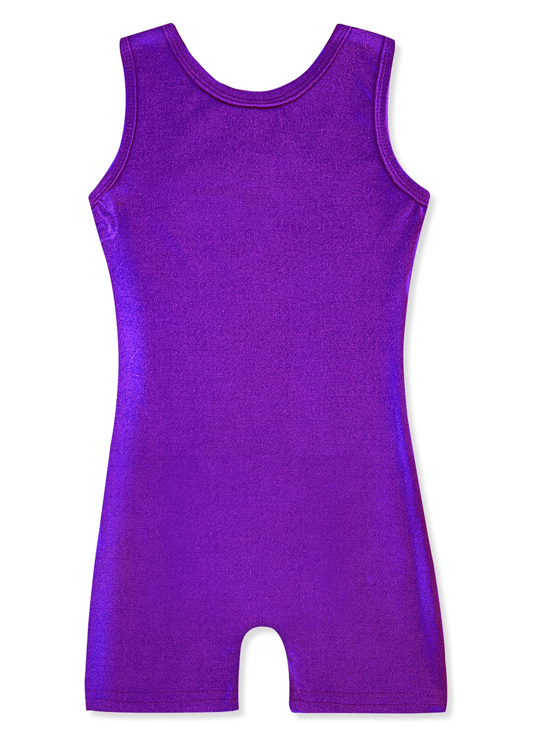 HOZIY Girls Leotards with Shorts for Gymnastics 8-9 9-10 Year Old Purple Shiny Sparkly Biketard Sleeveless Tumbling Outfits Dance Clothes Clothing Apparel Little Girl Leotardos Para Gimnasia