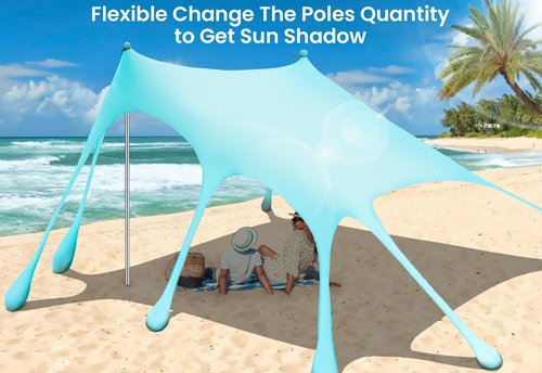 Beach Tent Sun Shelter 13x10FT, UPF50+ Outdoor Beach Shade Canopy with 10 Sandbags, Sand Shovel, Ground Pegs & Stability Poles, Beach Canopy Tent for Camping, Fishing, Picnics, Trips