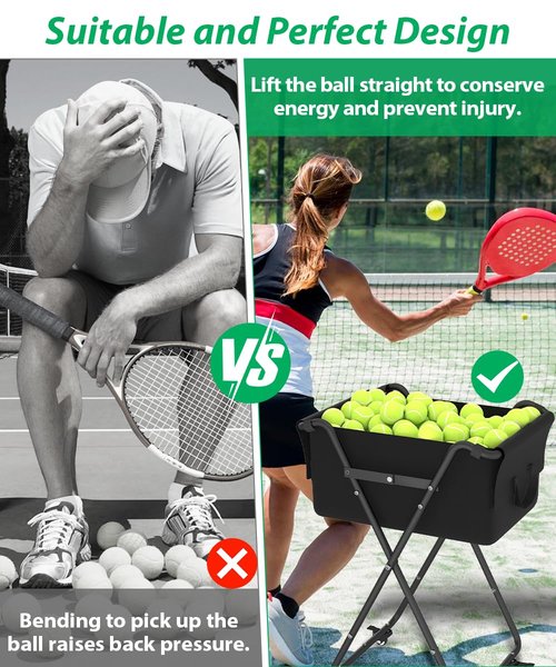 Ardier Foldable Tennis Ball Hopper Cart with Wheels, Portable Pickleball Holder Caddy Holds 175 Tennis Balls or 140 Pickleballs, Lightweight Baseball Basket Collector for Court Training & Coaching,B