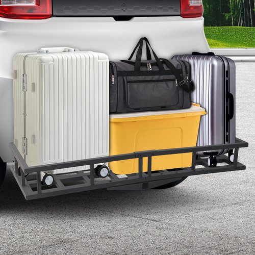 60'' x 22'' x 7'' Hitch Cargo Carrier, Hitch Mount Cargo Basket with 500LBS Capacity Fits 2” Receiver, Trailer Hitch Cargo Rack for Vehicle Car SUV Truck