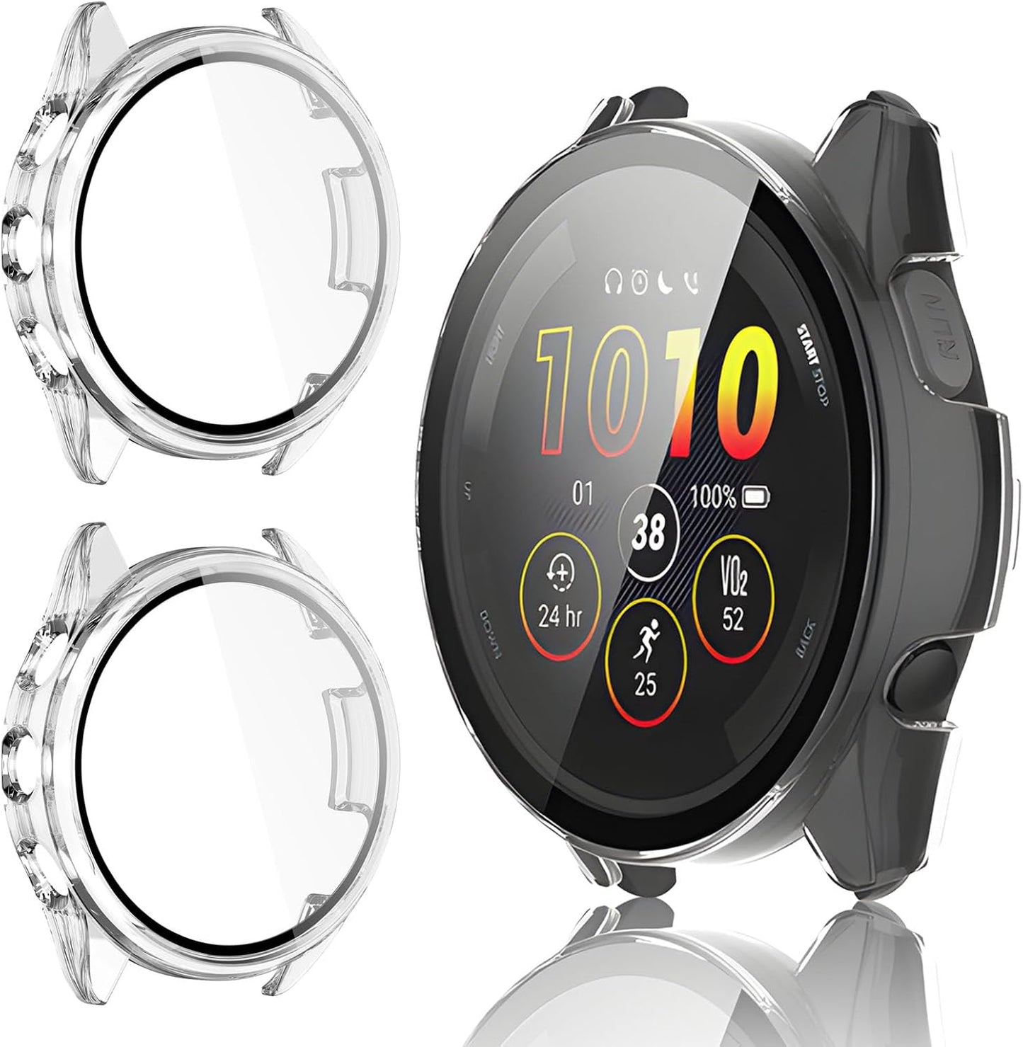2 Pack for Garmin Forerunner 165 &165 Music Screen Protector Case [Full Coverage], Hard PC Bumper All-Around Protective Accessories for Garmin Built-in Tempered Glass Film