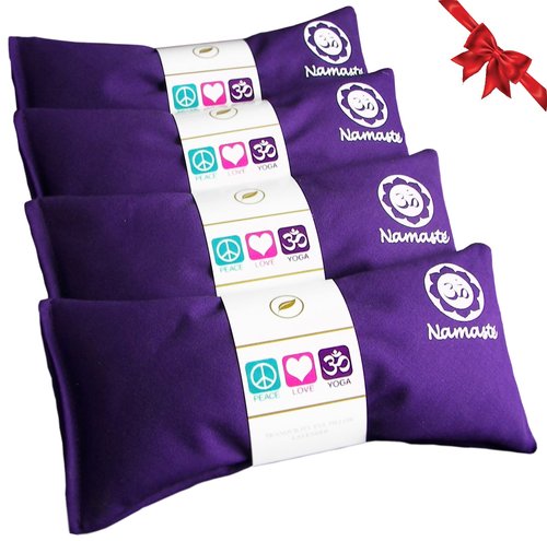 Lavender Eye Pillows - Yoga Eye Pillows Namaste Hot Cold Aromatherapy for Stress, Meditation, Spa, Relaxation Gifts - Made in USA by Happy Wraps - Set of 4 - Purple Cotton