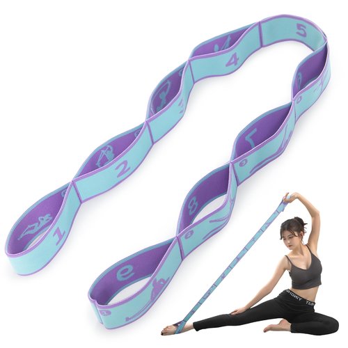 Yoga Straps for Stretching Strap Elastic for Physical Therapy Dance Yoga Pilates Gymnastics Exercise Flexible Pilates Stretch Band for Women Men (Blue and Purple)