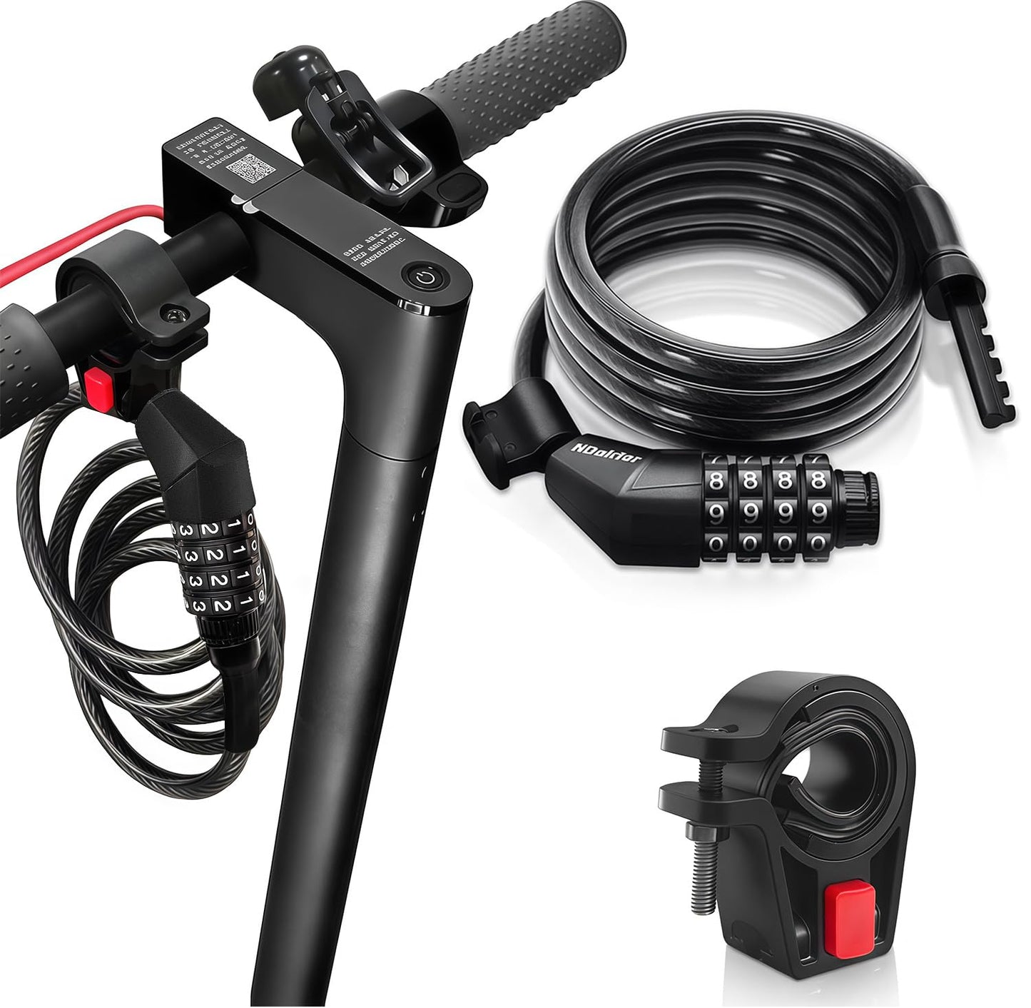 NDakter Bike Lock, 4FT Electric Scooter Combination Cable Lock with Unique Narrow Male and Mounting Bracket,Ideal Anti Theft Bicycle Locks for Mountain Bike, Road Bike, Electric Bicycle (8mm)