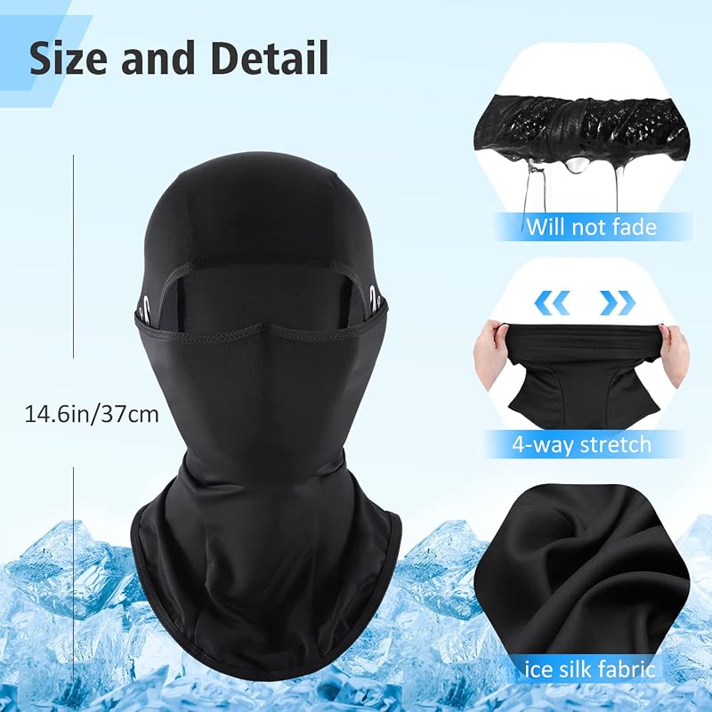 Cooling UV Balaclava Face Mask for Summer - Ice Silk Breathable Balaclava 98% UV Protection (2black)