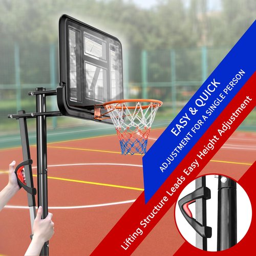 Portable Basketball Hoop Outdoor, Adjustable Height 5.5-10FT Basketball Goal with Heavy-Duty Steel Frame & Wheels, 44 Inch Backboard Basketball System for Driveway, Backyard