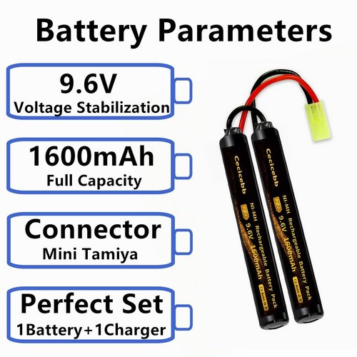Cecicebb 9.6V 1600mAh Nunchuck Butterfly Mini NiMH Battery Pack for AEG Airsoft Gun ICS CA TM SRC JG G36 M733 1 Pack 9.6V Airsoft Battery with Charger