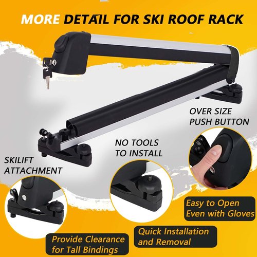 Ski and Snowboard Roof Racks, Ski Roof Racks with Anti-Theft Lock Racks Carrier for Snowboard Universal Ski Top Holder Fits for Square/Round/Aero/Oval Cross Bars, Sliver