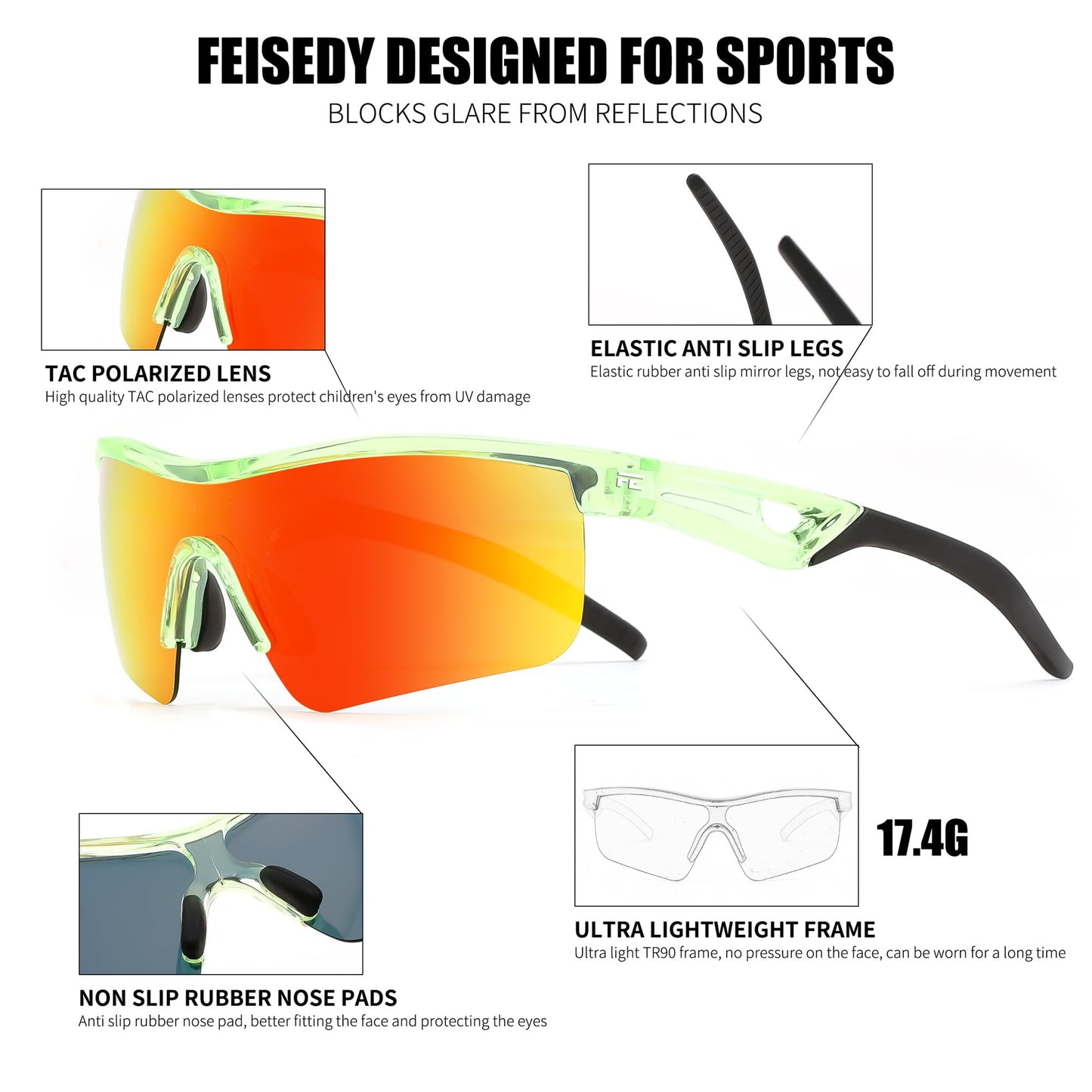 FEISEDY Kids Polarized Sports Sunglasses