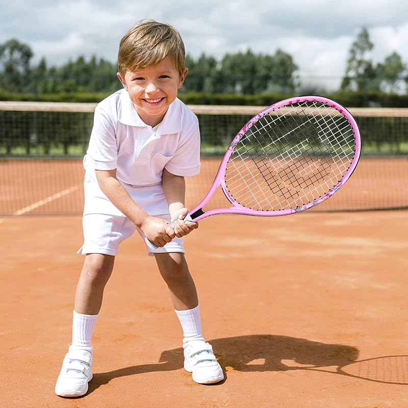Kids Tennis Racket 19 Inch Pink - Lightweight Junior Tennis Racquet for Ages 3-12 with Cover