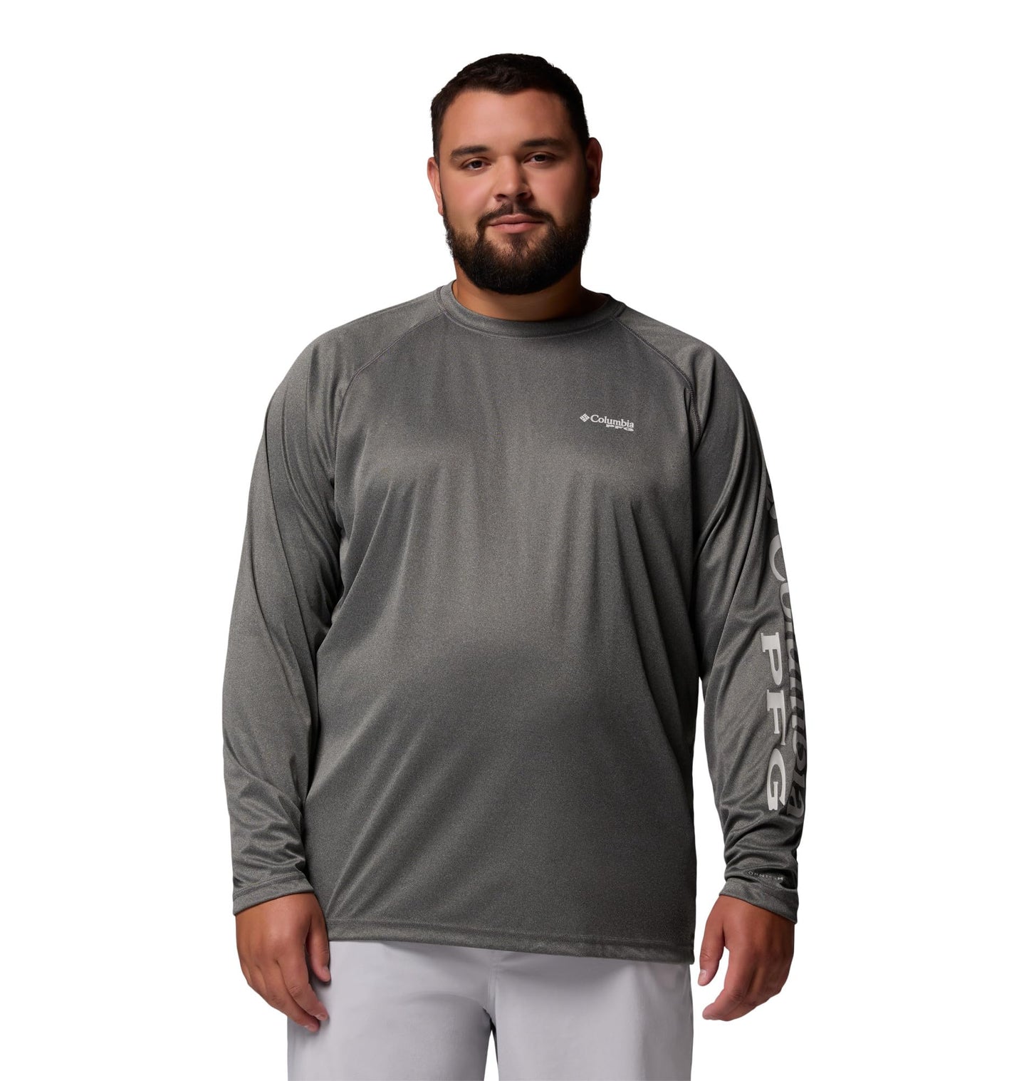 Columbia Men's PFG Terminal Tackle Long Sleeve Fishing Shirt, Charcoal Heather/Cool Grey Logo, 4X Tall
