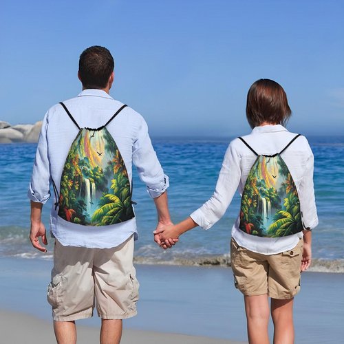 ZSUUGJ Tropical Rainforest Jungle Pattern Drawstring Backpack Bag Gym Backpack Basketball Bag For Women Men