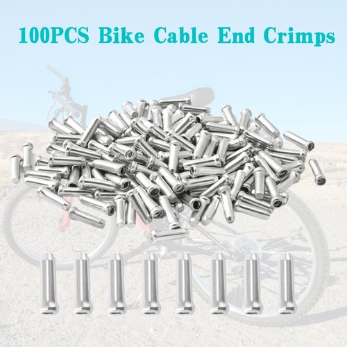 Bike Cable End Caps, Alloy Crimps, Brake Cable End Tips for Road Mountain Bicycle, Silver, Pack of 100